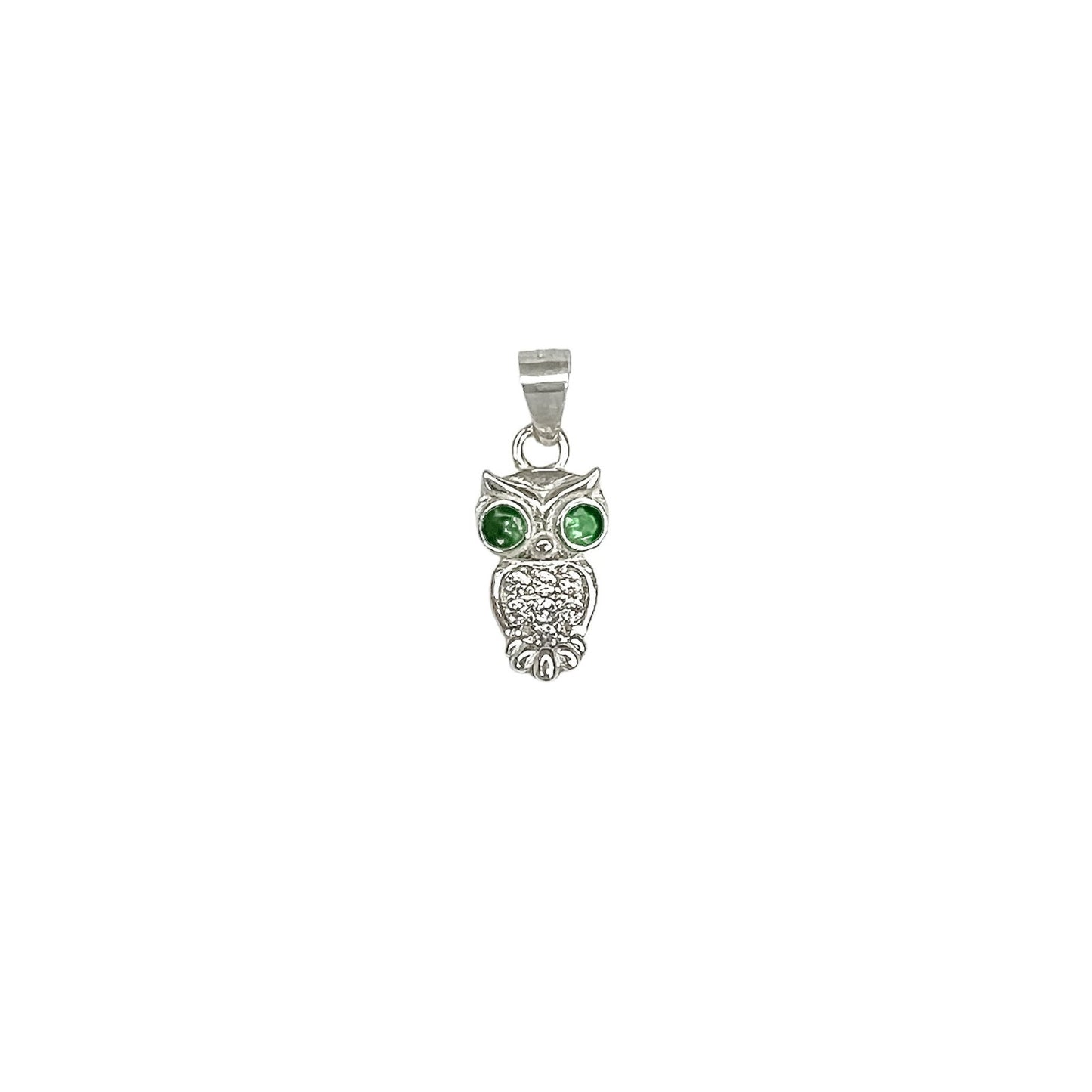 Dije búho con circones verdes en plata 925/950