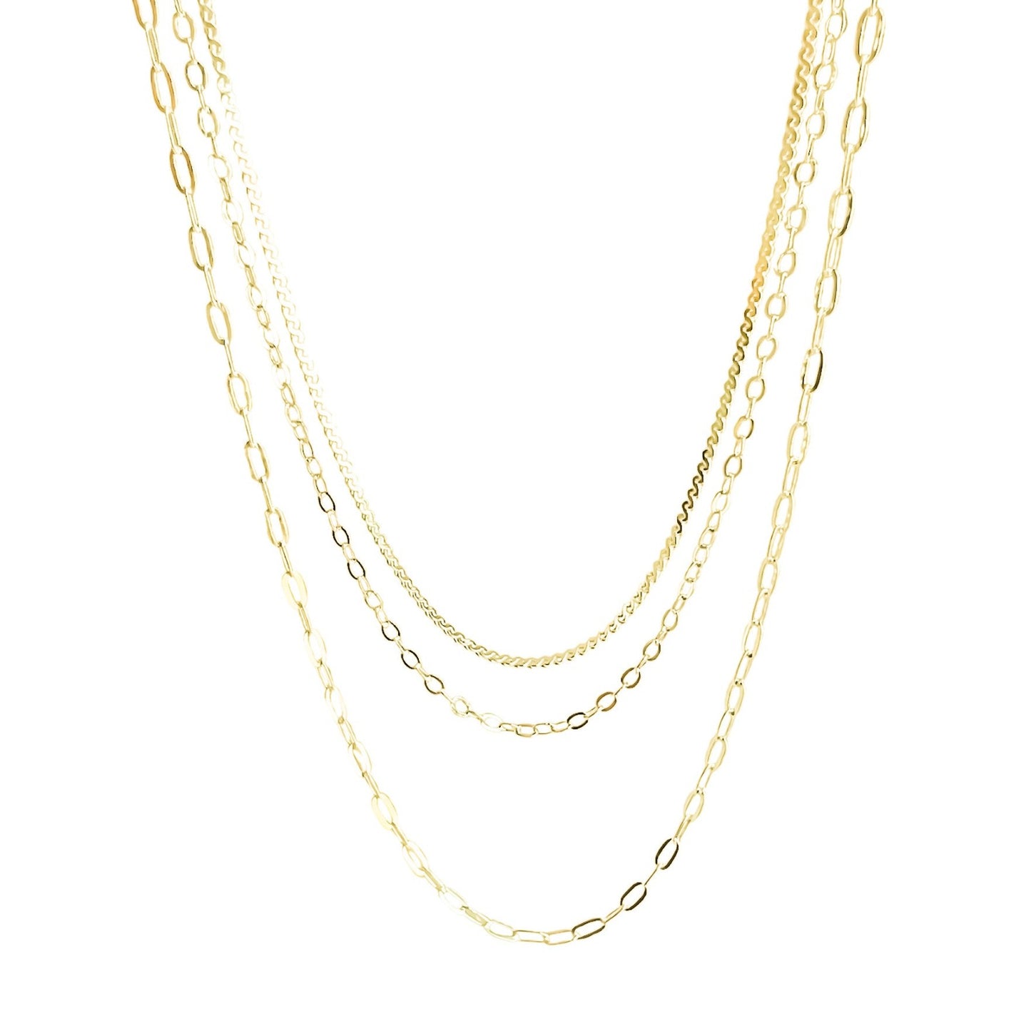 Cadena triple en plata 925/950 enchapada en oro de 18k