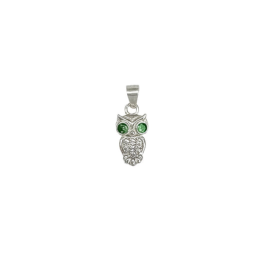 Dije búho con circones verdes en plata 925/950