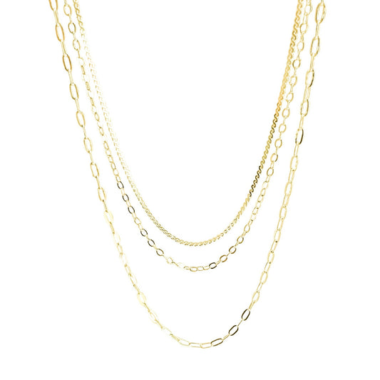 Cadena triple en plata 925/950 enchapada en oro de 18k