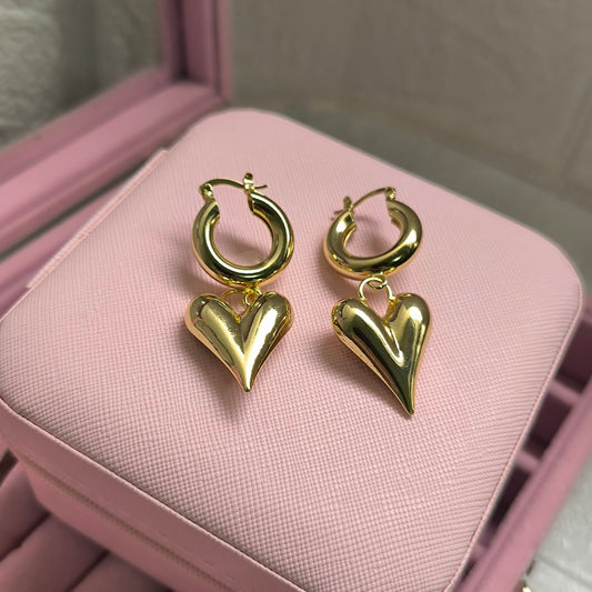 Aretes corazón alargado en acero inoxidable