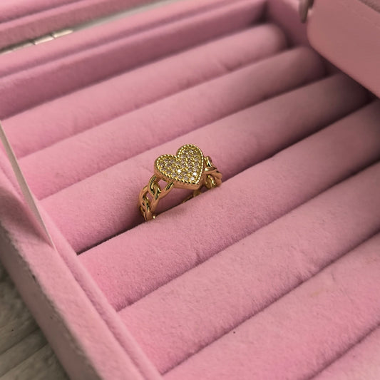 Anillo corazón brillante en acero inoxidable